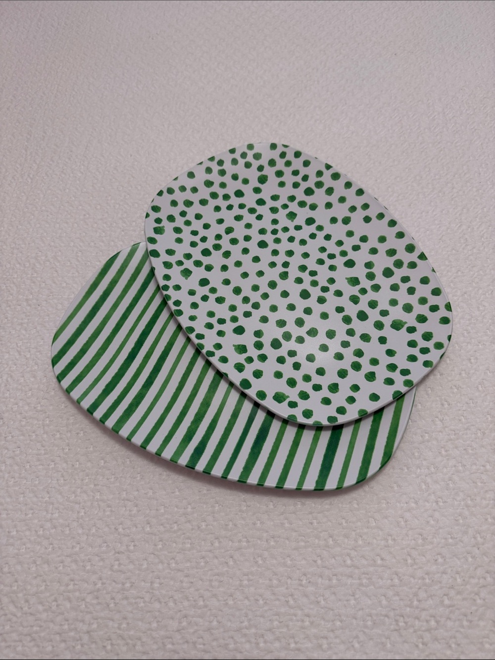 Mariposa White Platter with Green Dot and Green Stripe Pattern - Set of 2